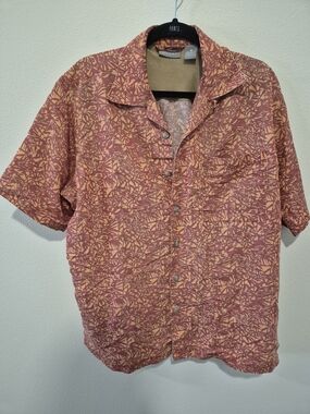 Casual Short Sleeve Button-Down Shirt - Dusty Rose Pattern